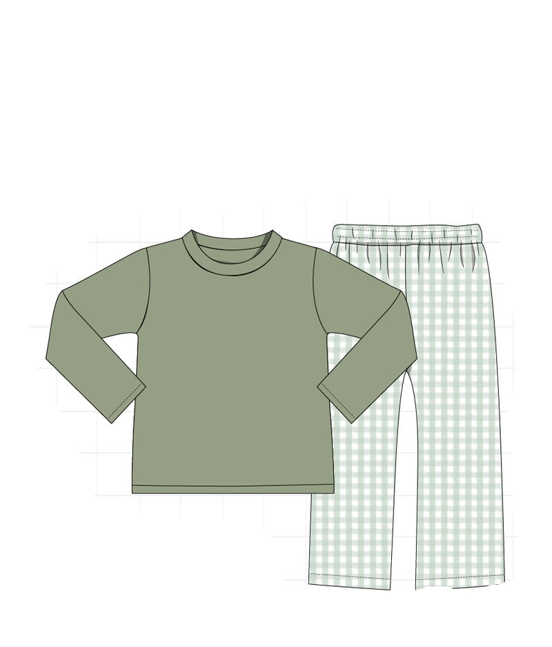 BOYS SAGE PLAID SET