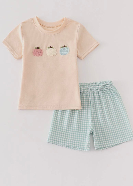 Boys French knot Pumpkin Short Set
